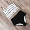 RUUHEE Swimsuit Women Shirred Bandeau Bikini Set Swimwear High Waist Ruffle Printed Bathing Suit Beach Wear 210621