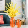 Vases Star Fruit Ceramics Vase Orange Porcelain Desk Decor Golden Stripes Floral Artificial Flowers Home Decoration Modern