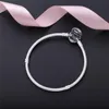 Bangle Sterling Silver Moments Pave Heart Clasp Crystal Fit Original Bracelet Women Bead Diy Europe Jewelry