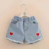 Summer Fashion Teenager Children Blue White Embroidery Little Kids Girls Denim Shorts For 2 3 4 6 8 10 12 Years Baby 210529