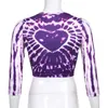 Sweetown Y2K Aesthetic Purple Tie Dye Print Cropped Tshirt Long Sleeve Graphic T Shirts Heart Pattern Cute Kawaii E Girl Clothes Y0629