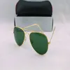 High Quality 10pcs Classic Pilot Sunglasses Designer Brand Mens Womens Sun Glasses Eyewear Gold Metal Green 58mm 62mm Lentes de vidro 66603464