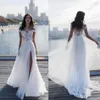 Plage hors épaule en mousseline de soie une ligne robes de mariée 2021 nouvelle cuisse-haute fentes robe de mariée dentelle Appliques vestido de novia