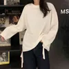 Mulheres da Primavera t - shirts Oversize sólido fundo longo manga selvagem estilo minimalista coreano tops algodão branco 13229 210521