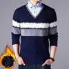 fashion Men's Sweaters Male Knitwear sweater warm patchwork v-Neck fake two piece jumpers clothing cotton casual wool pullovers Y0907