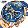 Lige mannen horloges top merk luxe blauw lederen chronograaf sport horloge voor mannen mode datum waterdichte klok reloj Hombre 210804