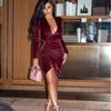 2023Sexy Deep V Neck Long Sleeve Bodycon Dress Women Autumn Winter Party Velvet Dresses For Woman