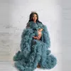 Ruffles Navy Tulle Kimono Women Dresses Robe For Photoshoot Extra Puffy Sleeves Prom Gowns African Cape Cloak Maternity Dress Photography Photography