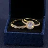 Casal toca jóias de luxo 925 Silvergold preenchimento oval corte cúbico zirconia festa feminino de casamento anel de noiva Presente