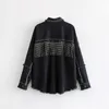 Fashion Tassel Denim Jacket Coat Women Fringe Beaded Patchwork Loose Long Sleeve Streetwear Female Outerwear Tops 210515