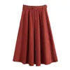 Herfst winter vintage rok vrouwen met riem effen kleur elastische grote zoom elegante lange midi a-lijn 210420