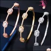 Bangle Bracelets Jewelry Cwwzircons Luxury Stackable Statement Gold For Women Wedding Cubic Zircon Crystal Cz Dubai Sier Plated Bg041 210408