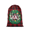 Gift Wrap Red and Black Plaid Present Bag with Drawstring Christmas Santa Sack Xmas Cotton Stocking Bags Party Supplies for Favors Candies