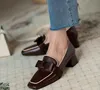 Tasarımcı Kadın Loafer'lar Vintage Papyon Tıknaz Topuk Ayakkabı Hakiki Deri Tembel Kare Toes Basitlik Sığ Ağız Moda Lady Rahat Ayakkabılar