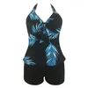 Dames zwemkleding bladgeprinte sexy dame's badpak met dikke code gesplitste bikini high-taist