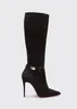 Designer Pump Boots Lock Kate Botta Leather Red Boots Knee Over High Heels Pointy Toe Pumpar Bottoms Skor Brand Hälen Black Suede and Leather With Box