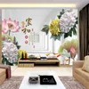 Wallpapers Fabrieksprijs Aangepast behang Muurschildering Chinees Patroon Landschap met Pioen Lotus achter Sofa als achtergrond Woonkamer