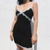 Patchwork Lace Edge Leisure Home Mode Vrouwen Jurk Zomer Sexy Party V-hals Kantriem Mini Dress Vrouwelijke Streetwear 210419