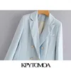 Kpytomoaの女性のファッションオフィスを着てダブルブレストブレザーコートビンテージ長袖バックベント女性のアウターシックトップ210930