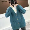 Neploe Trendy Fashion Autumn New Cardigans V Neck Twist Long Sleeve Multicolor Button Sweater Loose All Match Thicken Coast 210423