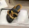 London Luxury Flat Heels Slipper Klassiker JW Lutger Slipper Ja Sandalen echte Lederholzboden Gold Kette Sandale Luxurys FASH9388765