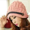 Women Fashion Faux Leather Band Sticked Beanie Cap Warm Ski Crochet Slouch Hat Hatbd0503 Beanie/Skull Caps Oliv22