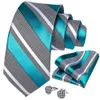 Cadeau hommes cravate bleu sarcelle blanc rayé soie mariage pour Dibangu Designer Hanky bouton de manchette qualité ensemble affaires 7339