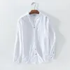 Mäns avslappnade skjortor Män 2022 Autumn Winter White Long Sleeve Shirt Bomull Linne Retro Style -knapp upp social klänning