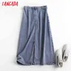 Women Blue Denim Long Pencil Skirt High Waist Ladies Elegant Chic Maxi Skirts BC26 210416