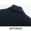 Kpytomoaの女性のファッションメタルボタンブレザーズコートヴィンテージ長袖背中ベント女性のアウターシックトップ211116