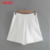 Women Elegant White Buttons Side Zipper Pockets Female Retro Shorts Pantalones 2XN51 210416