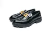 Włoski designerski moda mężczyzna płaskie buty metalowe łańcuch gruby dolne mokasyny Slip-on hairstylist casual męskie czarne obuwie Duży rozmiar: US6.5-US10