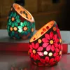 Romantic Flower Slant Mouth Mosaic Glass Candle Holders Modern Home Decoration Candlestick DIY Incense Empty Glass Cup