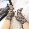 Boots est läderhäl Snake High Pointed Toe Woman Sexiga tunna klackar Ankel Back Zipper Fashion S 349