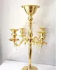 2021 30 "Tall Gold Arm Shiny Metal Candelabra ljuskrona med hängande kristaller Votive Candle Holder Wedding Centerpiece