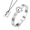 Titanium Steel Love Puzzle Couple Heart Lock Key Bracelet Necklace Lover Jewelry Set Fashion Earrings &