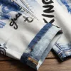 Letter Embroidery Men's Jeans Blue Casual Slim Pants Pantalones Para Hombre Vaqueros