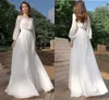 Księżniczka Sukienka ślubna 2021 Boho z długim rękawem Szyfonowa długość podłogi dla kobiet Beach Suknie ślubne Robe de Mariee Bohemian