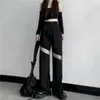 Calças masculinas preta gótico legal mulheres longas laço oco fora moda senhora cintura alta harajuku perna larga calça rua casual calças
