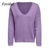 Foridol Solid Purple Pulls Pull Femme Casual Femmes surdimensionnées Automne Hiver Pull tricoté Tops Tenues 210914
