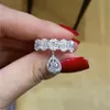 Choucong marca anéis de casamento jóias de luxo 925 prata esterlina meia eternidade corte oval branco topázio cz diamante pedras preciosas com pêra 282h