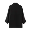 Femmes élégantes solide noir Blazers mode dames col cranté veste casual femme Chic poche Cardigans 210527