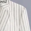 Женские костюмы Blazers NSZ Женщины Белый Полосатый Орехлый Blazer 2021 Элегантный Шикарный Короткая Куртка Дамы Верхняя одежда