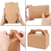 Presentförpackning 50st Kraft papperskaka Fällbara lådor med handtag Brun Jul Candy Gable Box Cupcake Sweet Package Craft Wrapping