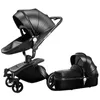 Poussettes # Cuir de luxe 3 en 1 poussette de bébé Suspension bidirectionnelle 2 siège auto de sécurité Born Bassinet Carriage Pram Fold1 Q240429