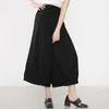 [EAM] Spring Summer High Elastic Waist Loose Black Brief Linen Wide Leg Pants Women Trousers Fashion JR01201 210512