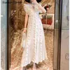 Vintage Weiße Kleider Frau Tiefem V-ausschnitt Necke Sommer Ärmellose Vestido Hohe Taille Elegante Party Maxi Weibliche 210603
