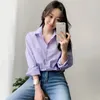 Blusas Mujer De Moda Purple Women Shirts Cardigan Long Sleeve Blouse And Tops Striped Pocket Female Ladies 7307 50 210508