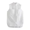 Eleganckie kobiety mody białe podkładki na ramię kamizelka płaszcz Vintage Lapel jednopłacane bez rękawów odzież wierzchnia kobiet elegancka topy 210520