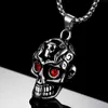 Antik Silver Guld Svart Mäns Biker Punk Skull Head Pendants Hip Hop Röda Ögon Rostfritt Stål Halsband Hängsmycke Smycken Med Ruby CZ Stone